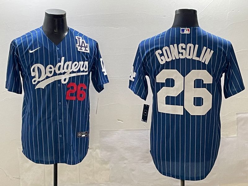 Men Los Angeles Dodgers #26 Gonsolin Blue Stripe Fashion Game 2025 Nike MLB Jersey style 5->los angeles dodgers->MLB Jersey